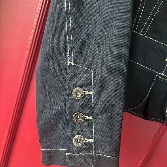 Vintage Faded Glory Size 14 Short Peplum Jean Jacket-Dark Black Wash Utility - Picture 8 of 12